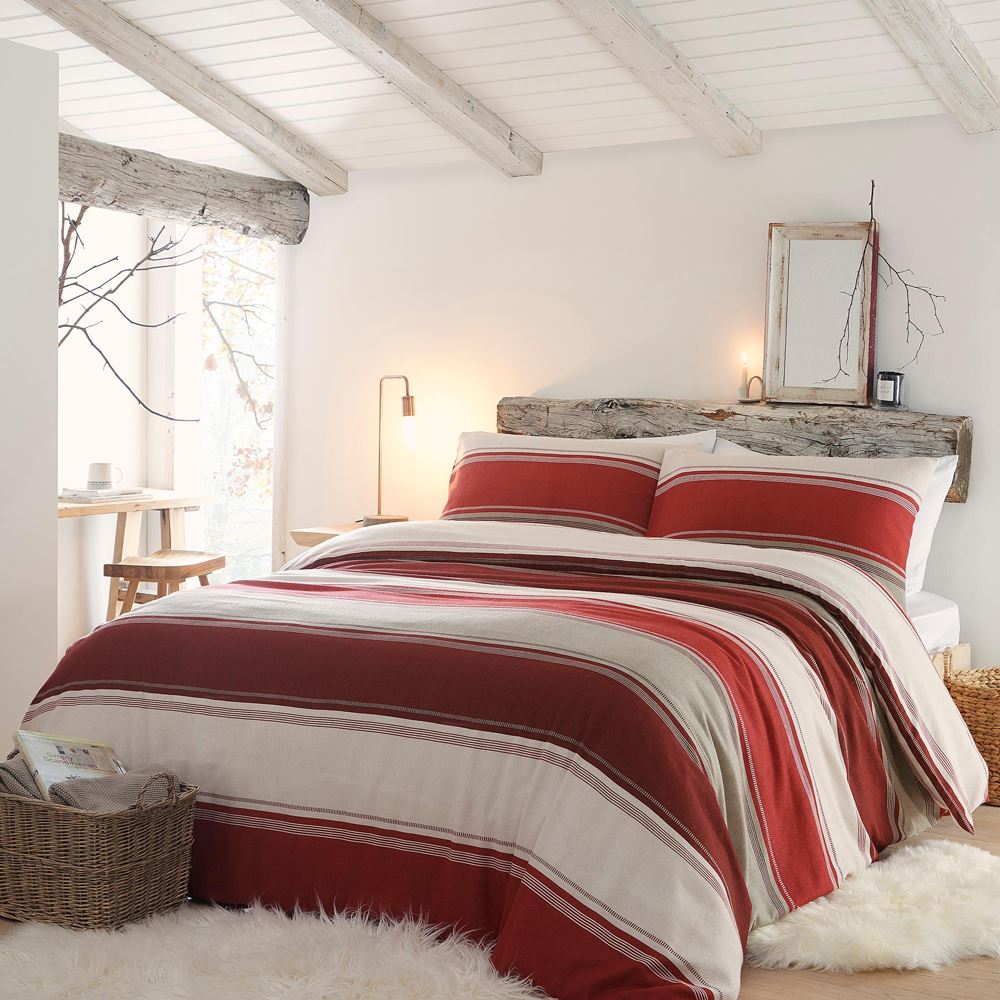 Fusion Betley Stripes 100% Brushed Cotton Reversible Duvet Cover Set