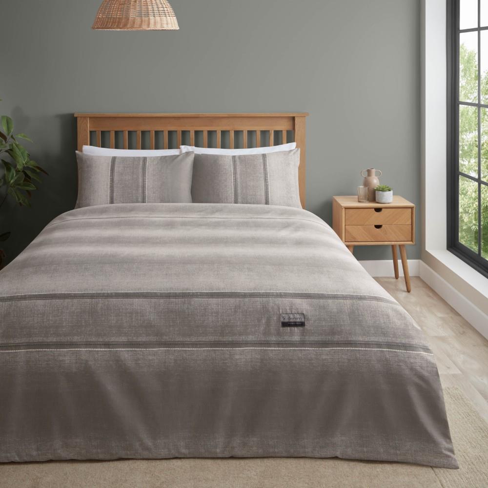 Catherine Lansfield Denim Double Duvet Cover Set with Pillowcases Natural