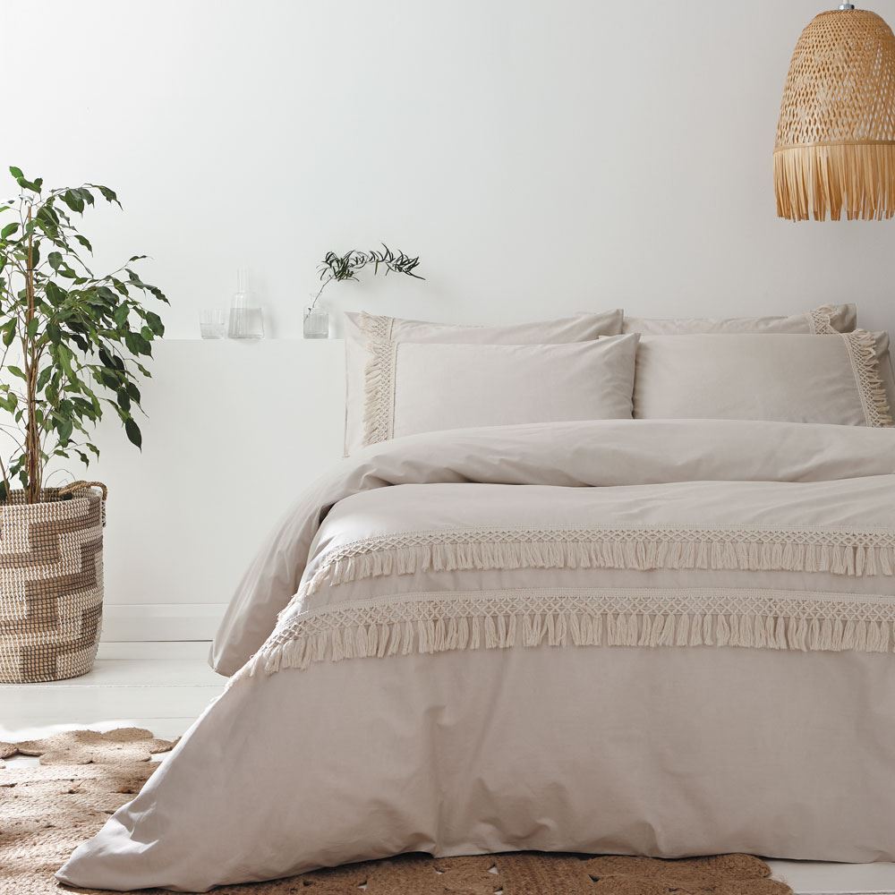 Pineapple Elephant Izmir Textural Tassel Fringe 100% Cotton Duvet Cover Set