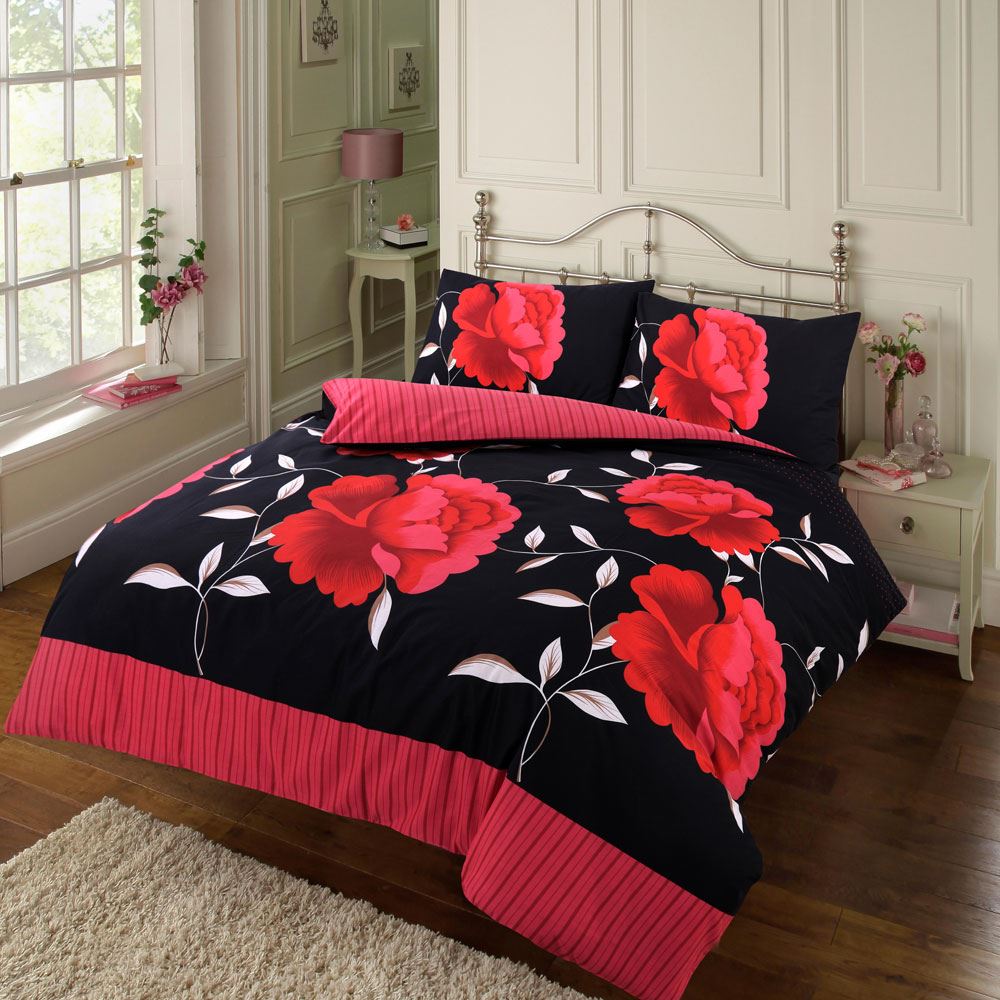 Night Zone Rosaleen Floral Stripe Reversible Duvet Cover Set