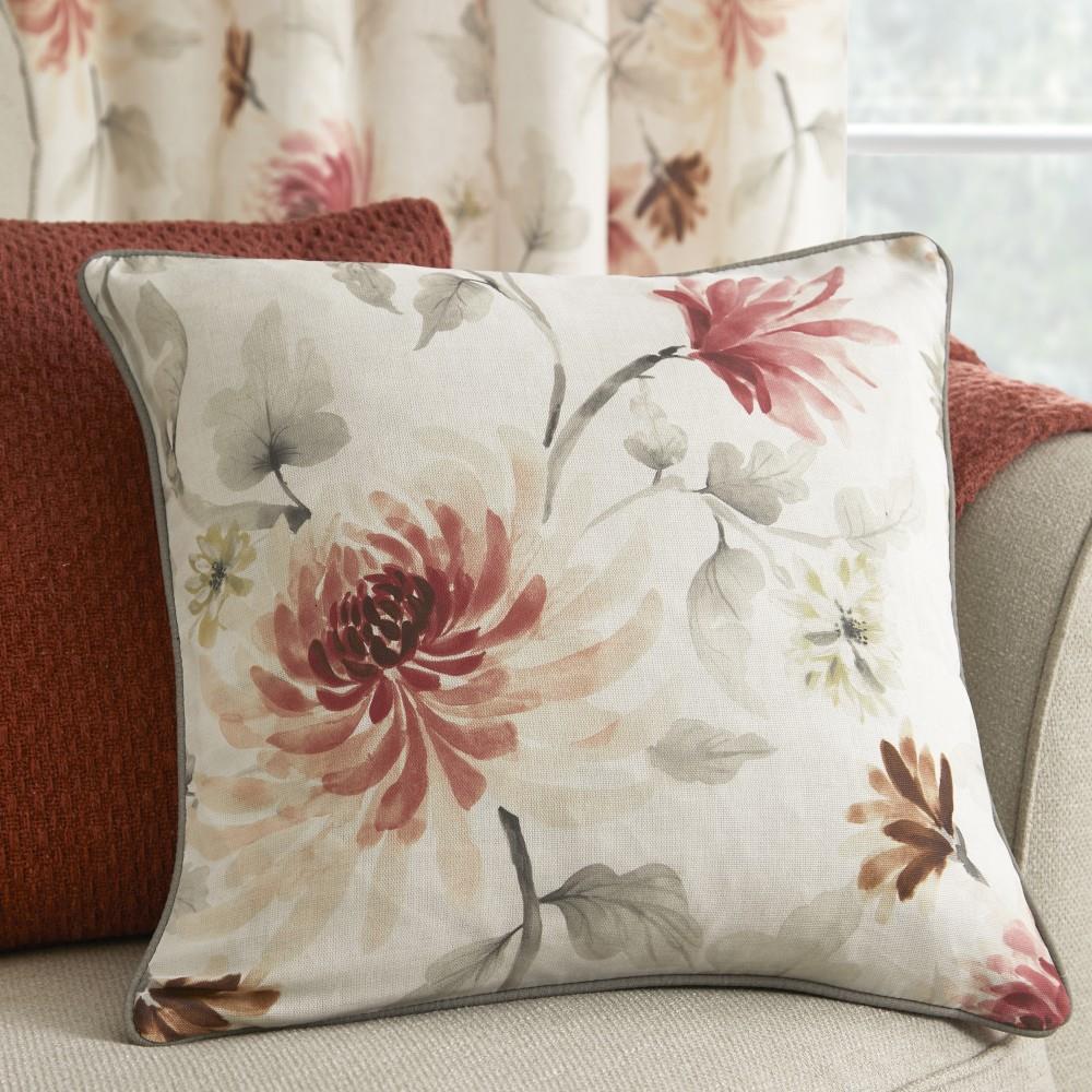 Dreams & Drapes Curtains Nadia Floral Print 100% Cotton Piped Edge Filled Cushion