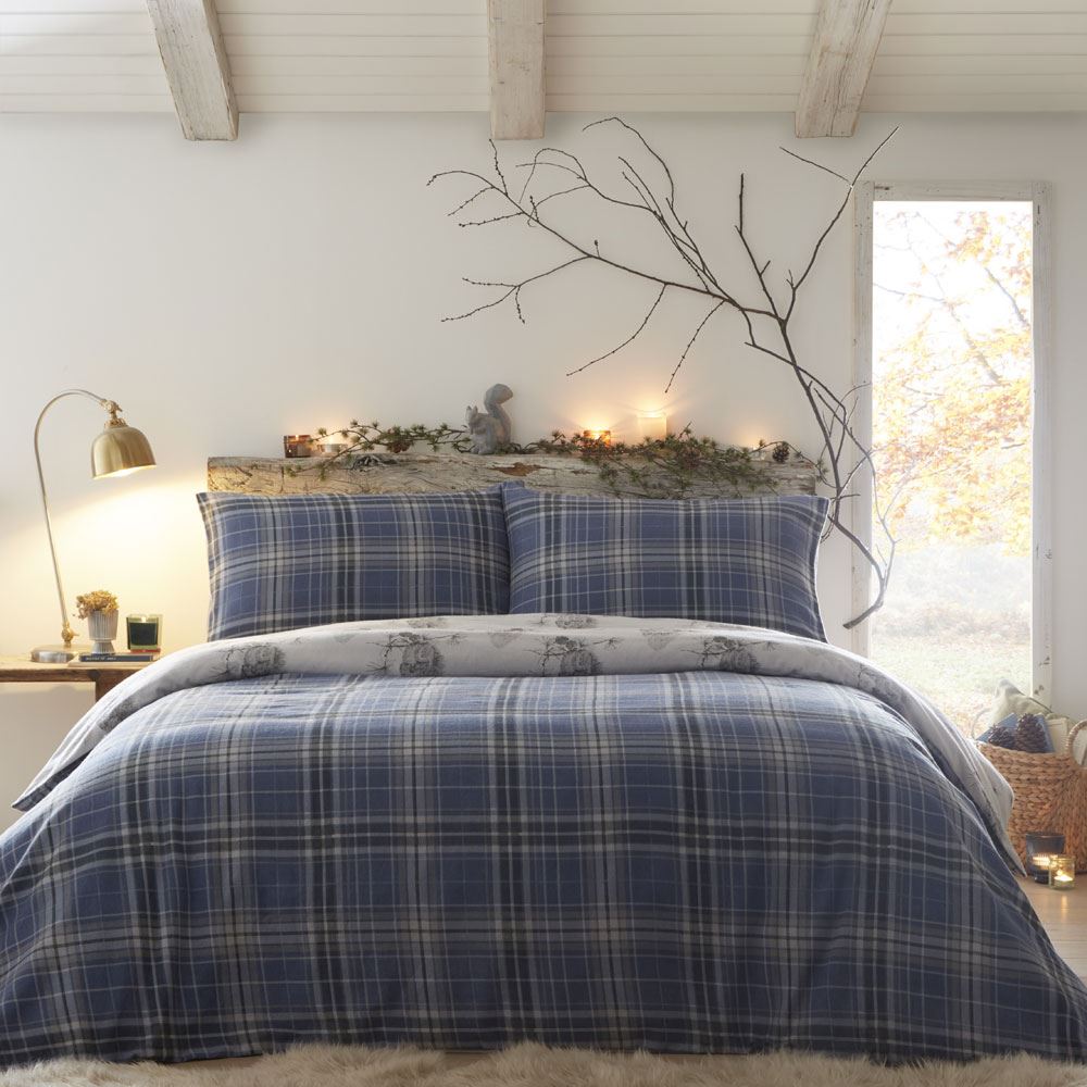 Dreams & Drapes Lodge Keswick Check 100% Brushed Cotton Reversible Duvet Cover Set