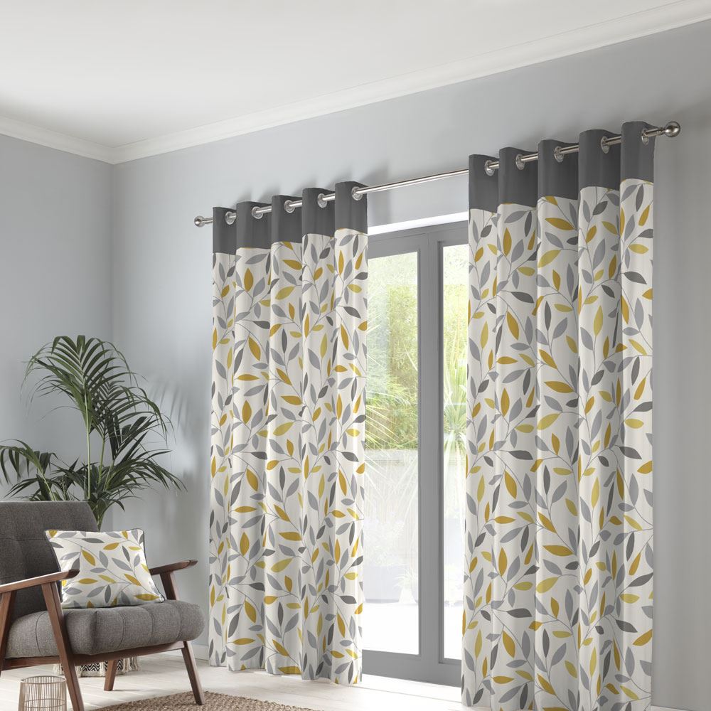 Fusion Beechwood Leaf Trail 100% Cotton Eyelet Lined Curtains