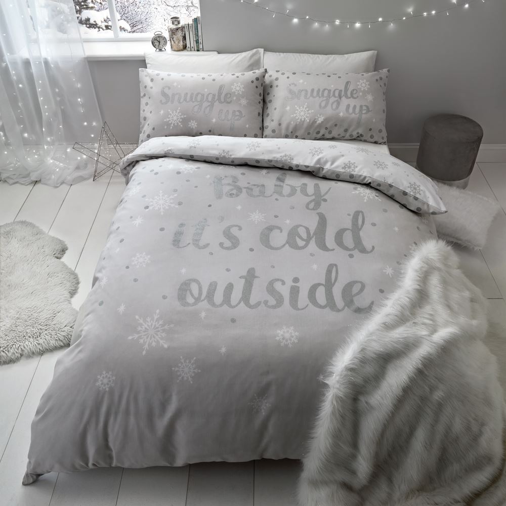 Catherine Lansfield Baby It's Cold Outside Glitter Reversible Duvet Cover Set