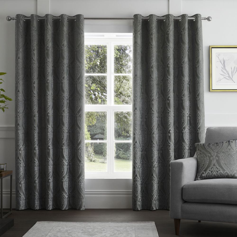Curtina Chateau Damask Embossed Eyelet Lined Curtains