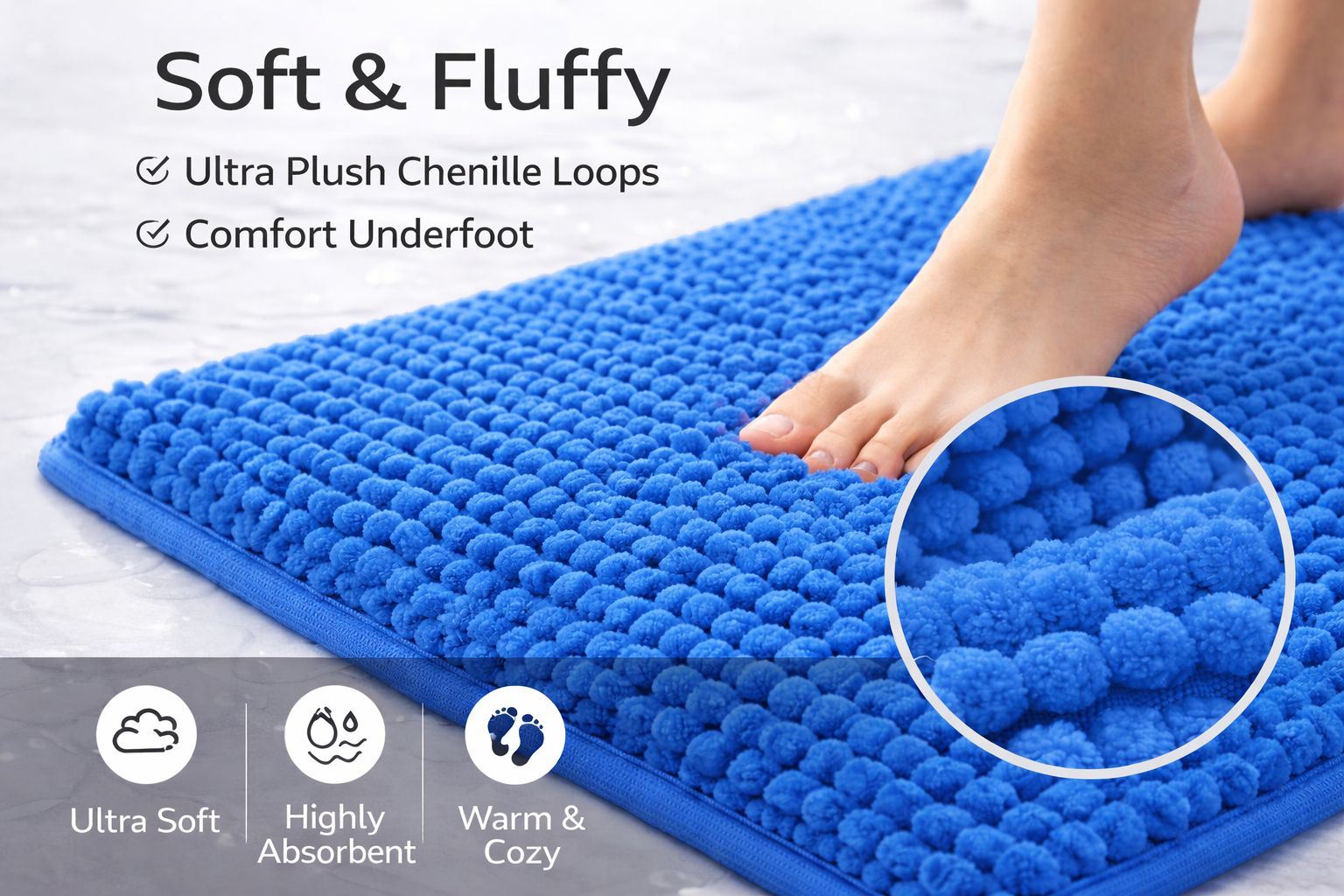 Night Zone Soft and Shaggy Chenille Loop 2 Piece Nonslip Bath Mat Set