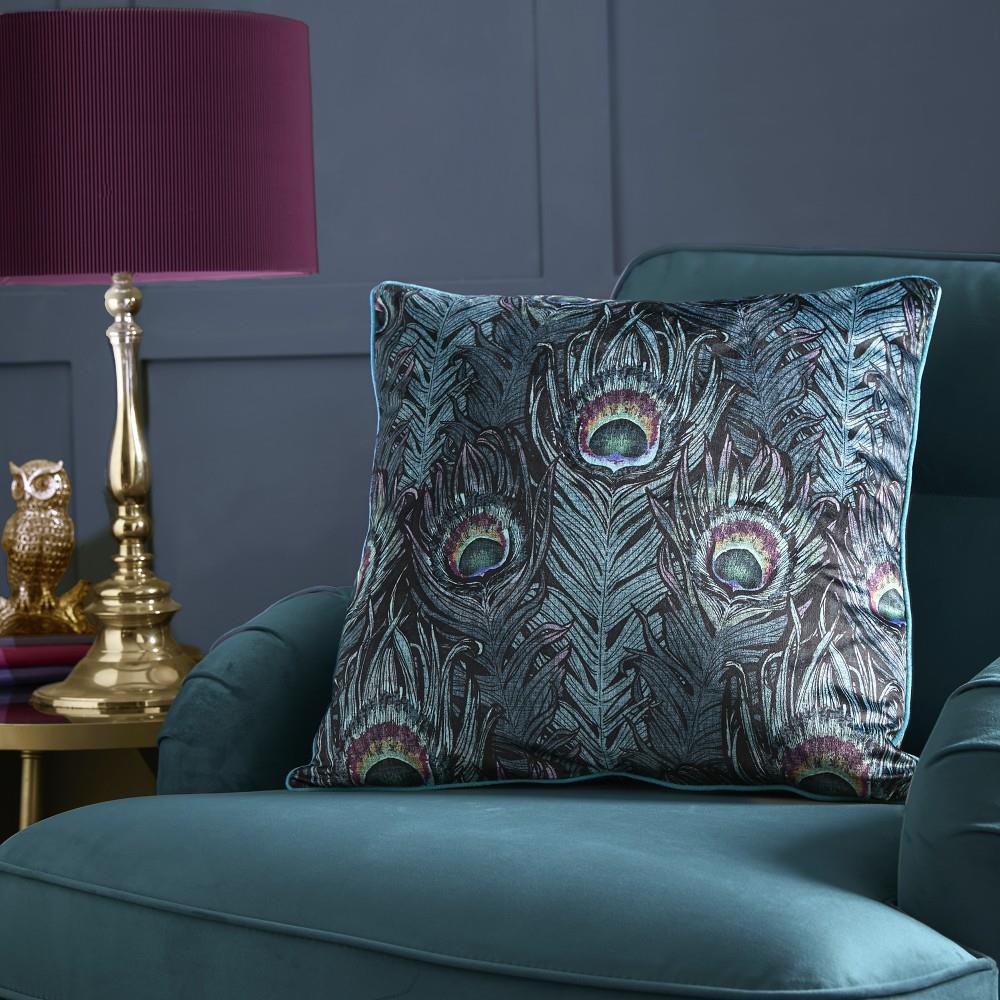 Laurence Llewelyn Bowen Dandy Peacock Jacquard Weave Piped Edge Filled Cushion