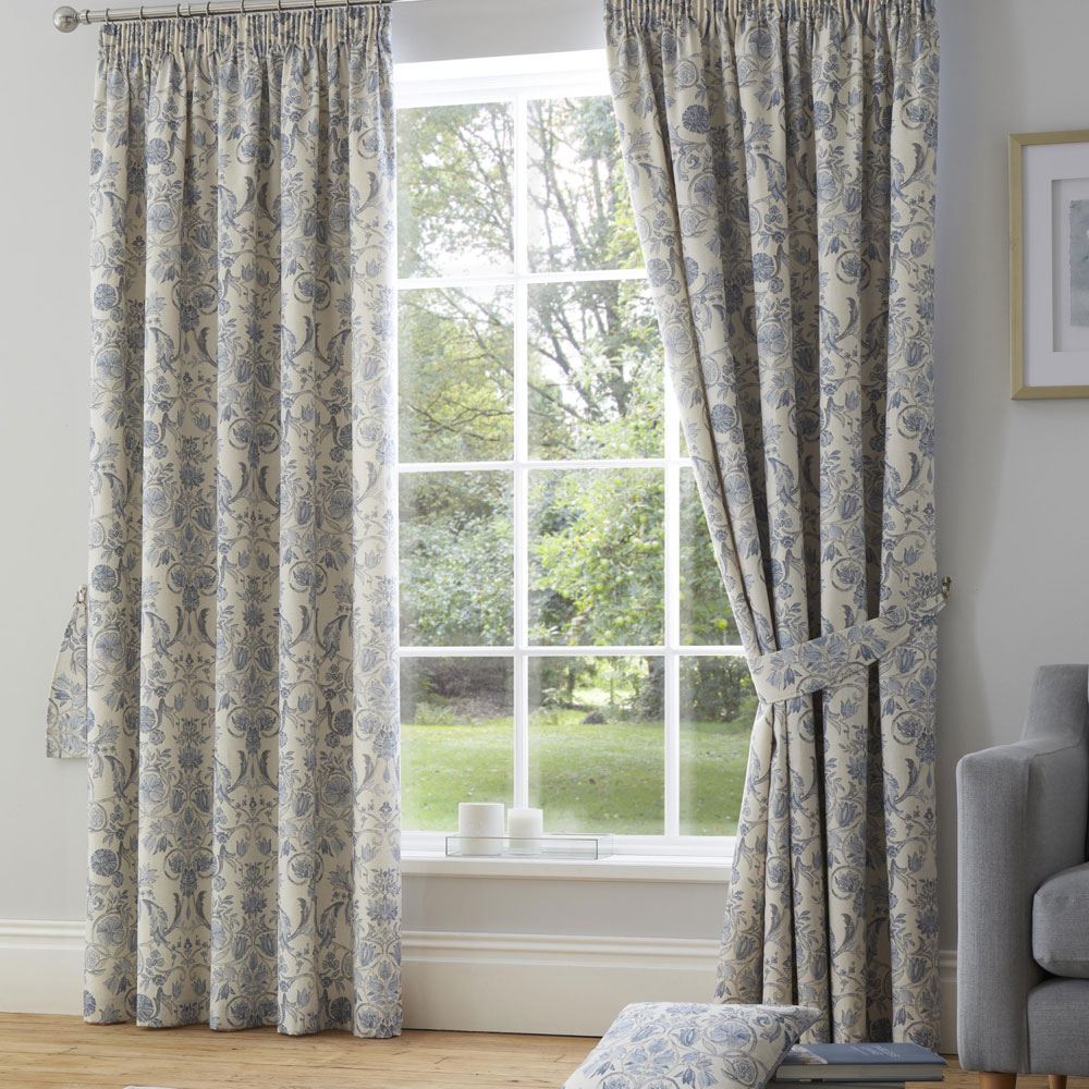Dreams & Drapes Averie Floral Print 100% Cotton Lined Pencil Pleat Curtains