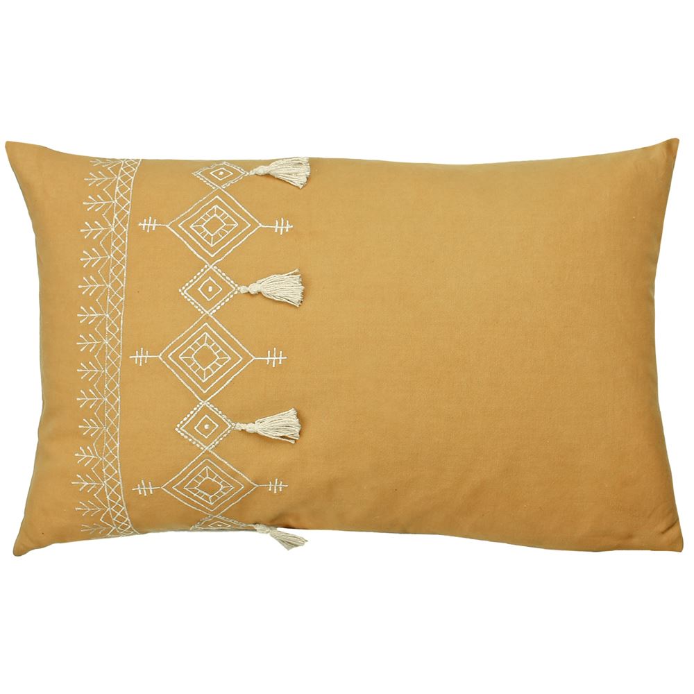 Furn Pritta Embroidered Diamond 100% Cotton Tasselled Cushion Cover