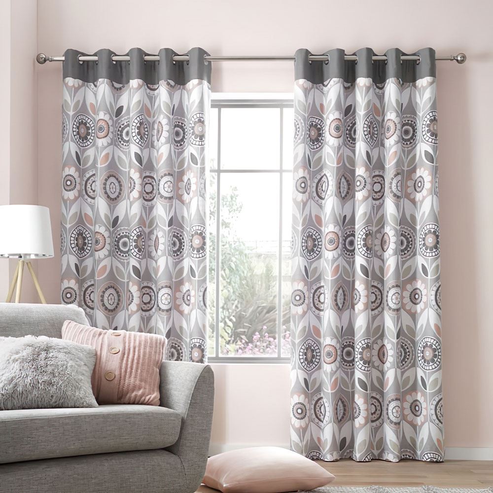 Catherine Lansfield Annika Floral Lined Eyelet Curtains