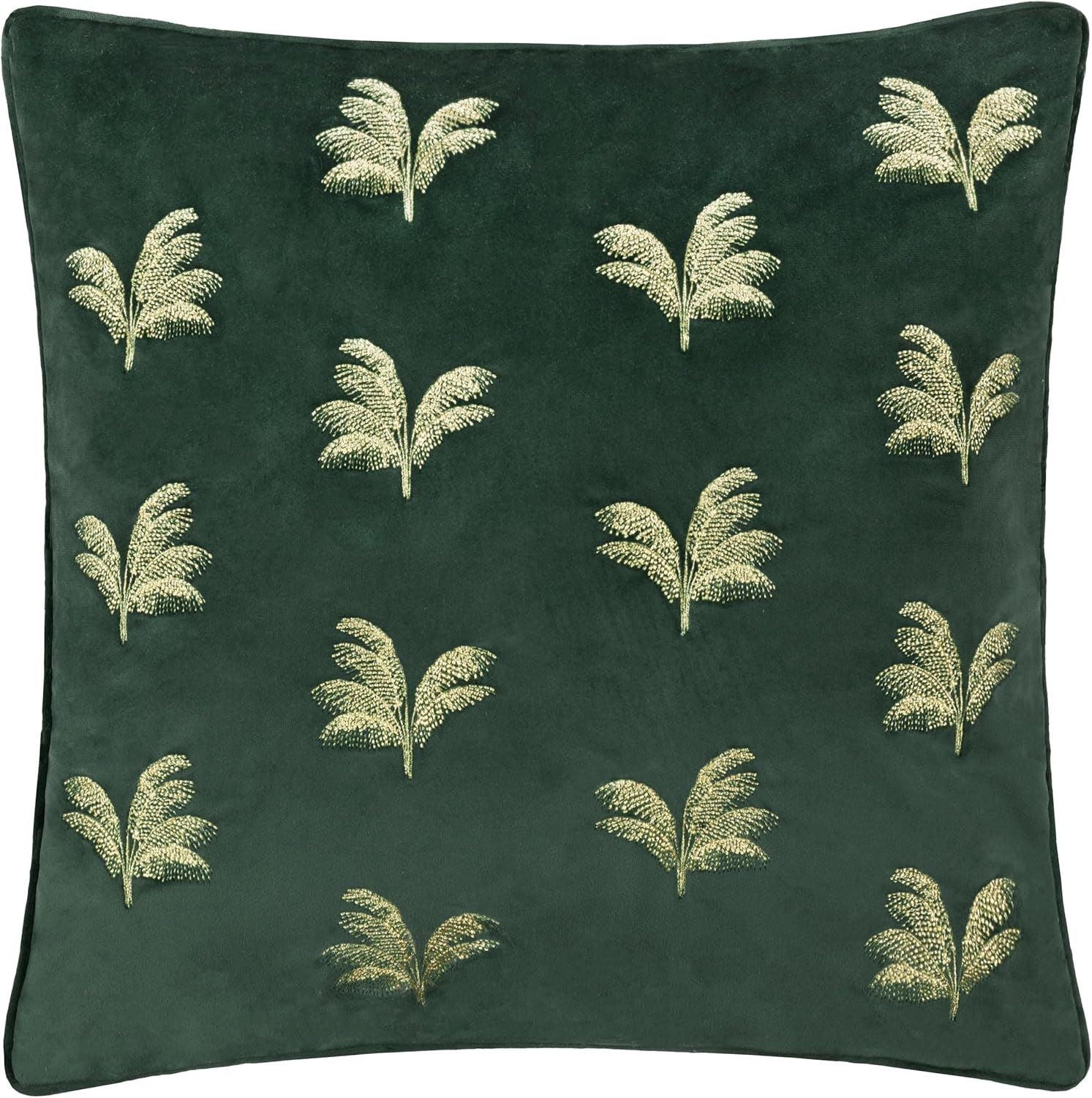 Paoletti Guilded Palms Embroidered Velvet Piped Edge Cushion Cover