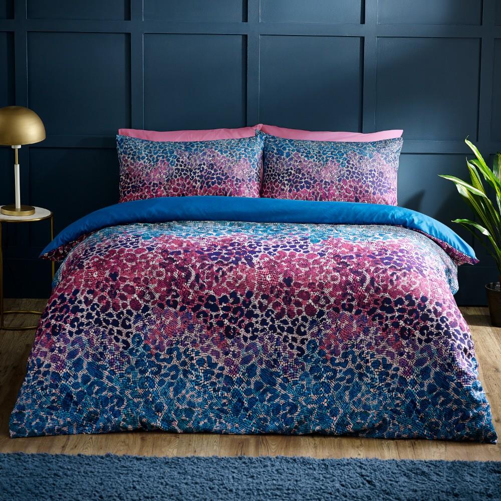 Catherine Lansfield Satin Animal Print Single Duvet Cover Set with Pillowcase Teal