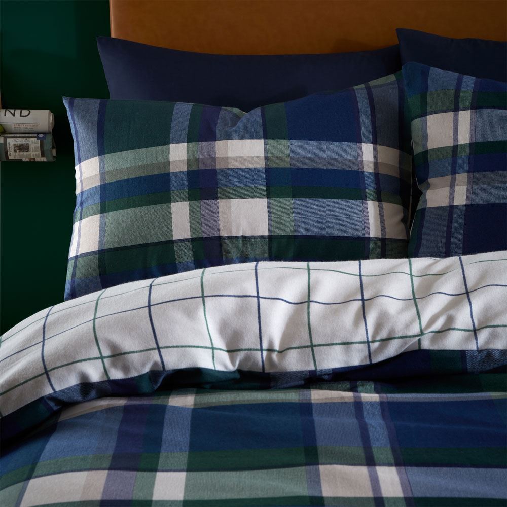 Catherine Lansfield Brushed Tartan Check Reversible Standard Pillow Cases