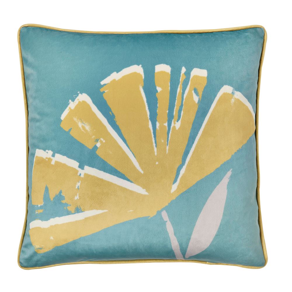 Fusion Alma Abstract Floral Print Velvet Piped Edge Cushion Cover