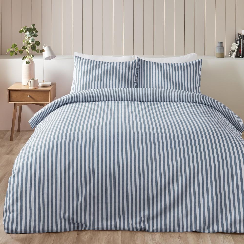 Catherine Lansfield Stripe 100% Brushed Cotton Reversible Duvet Cover Set