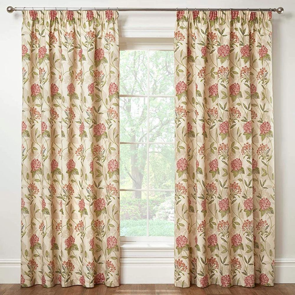 Emma Barclay Harmony Floral Print 100% Cotton Pencil Pleat Lined Curtains, Cream, 66 x 72 Inch