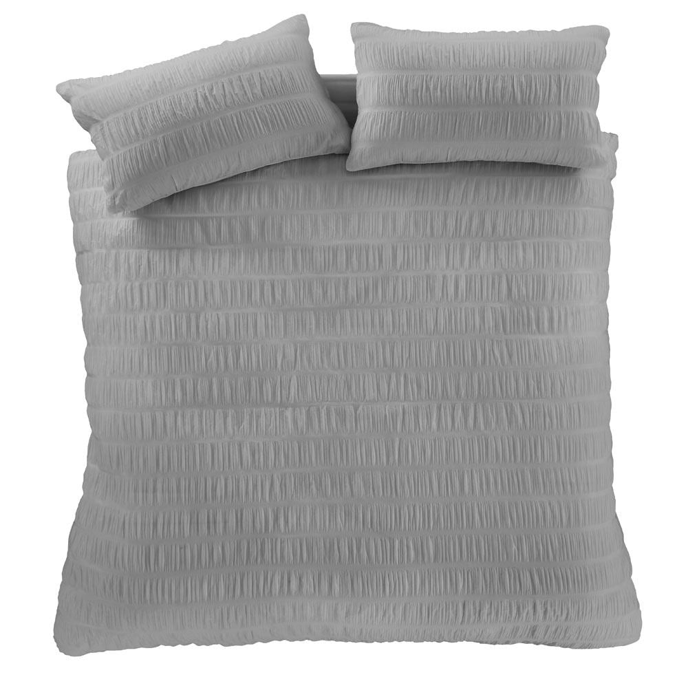 Catherine Lansfield Seersucker Banded Textured Cotton Rich Duvet Cover Set