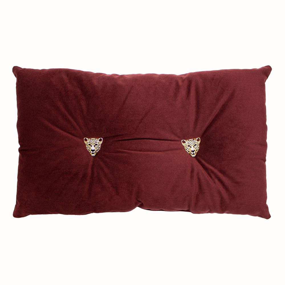 Paoletti Panther Bejewelled Buttons Faux Velvet Filled Cushion