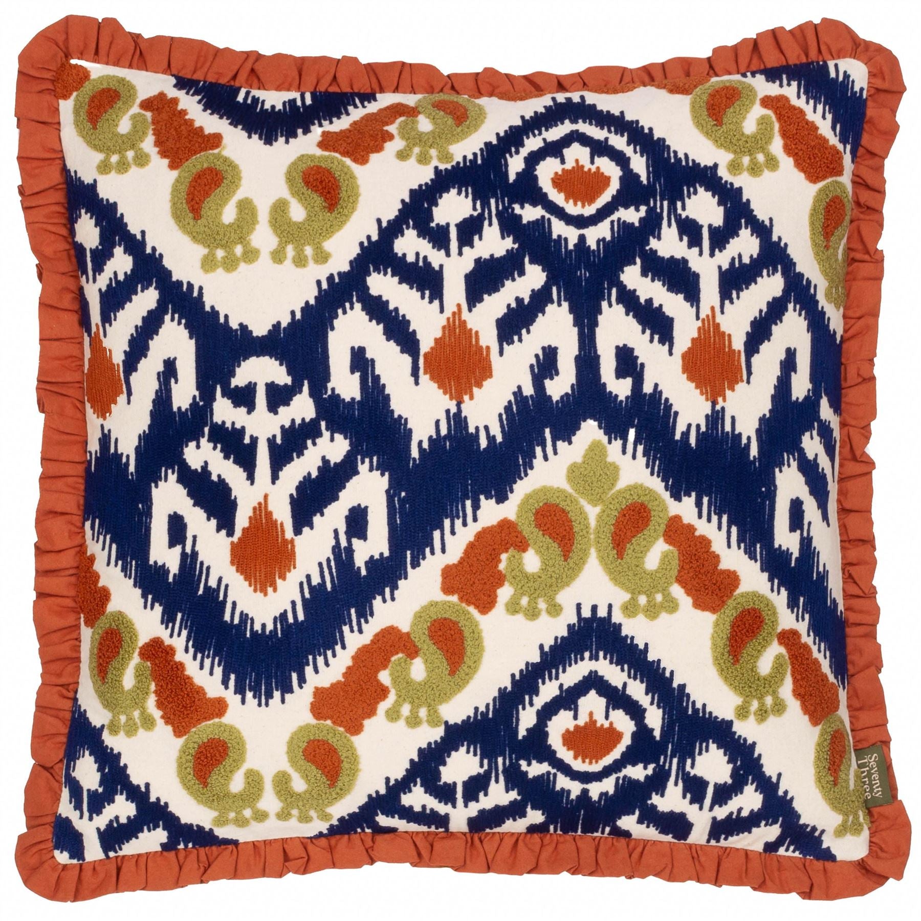 Paoletti Henderson Ikat Embroidered Ruffled Frill Edge Cushion Cover