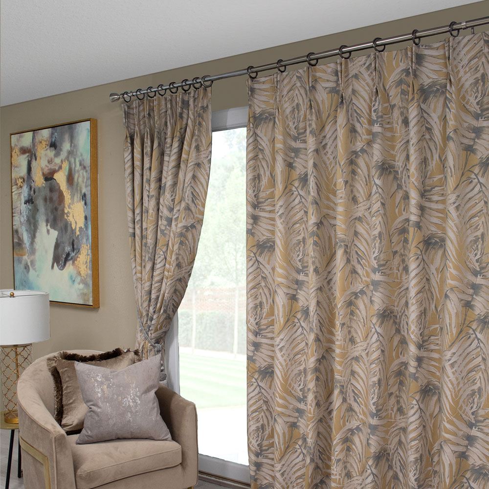 Scatter Box Zahara Abstract Leaf Print Pinch Pleat Lined Curtains