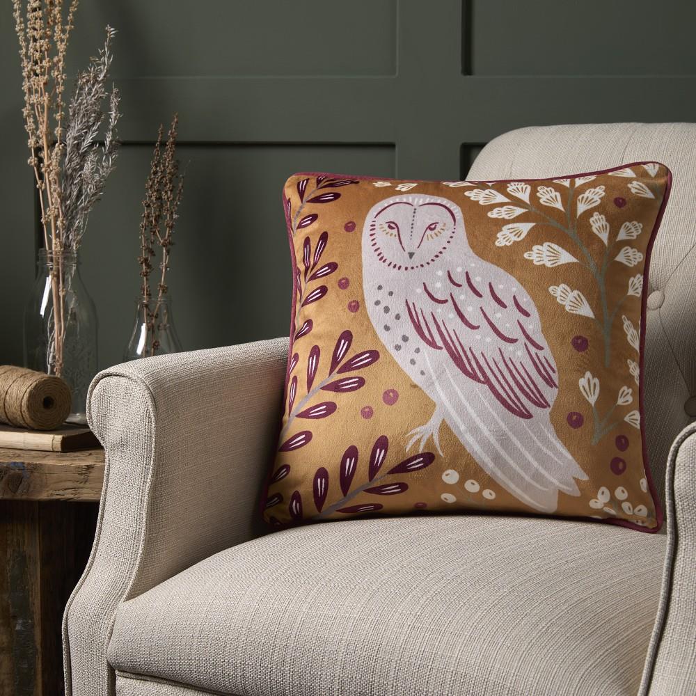 Dreams & Drapes Lodge Enchanted Woodland Print Velvet Piped Edge Cushion Cover
