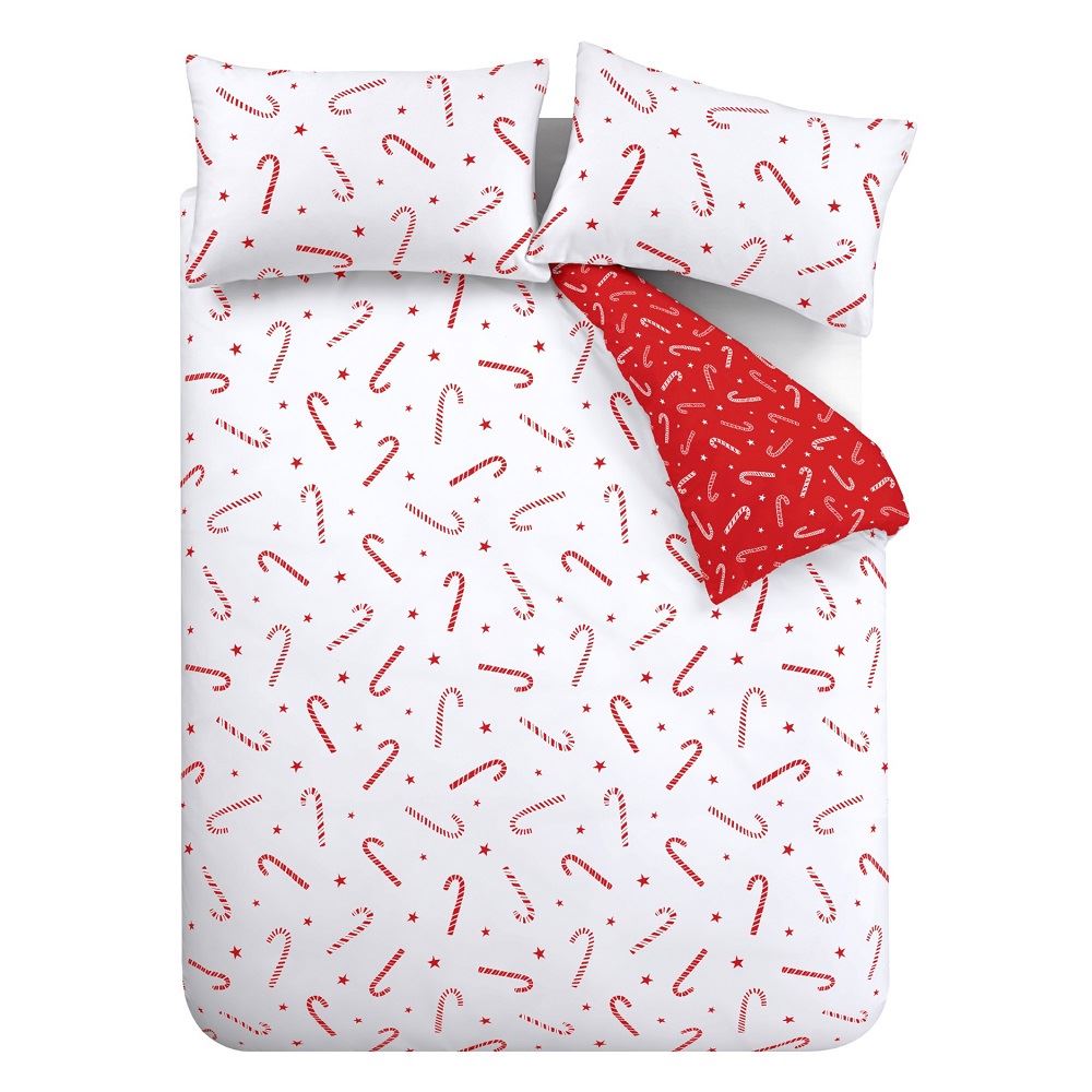 Catherine Lansfield Christmas Candy Cane Reversible Duvet Cover Set