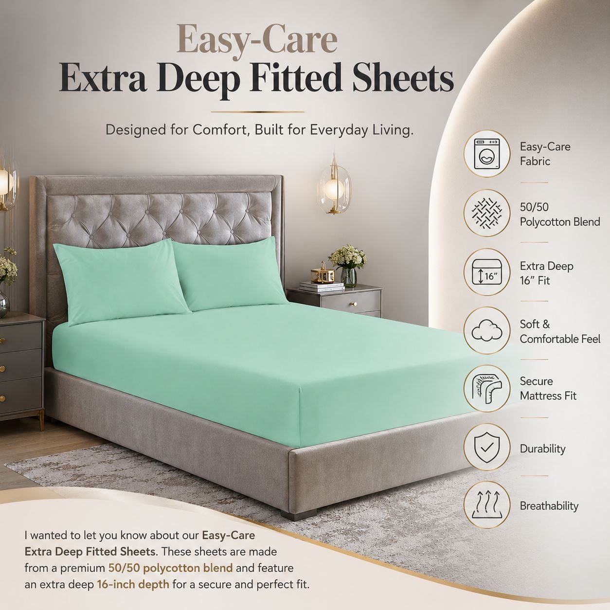 Night Zone Easy-care extra deep fitted sheets