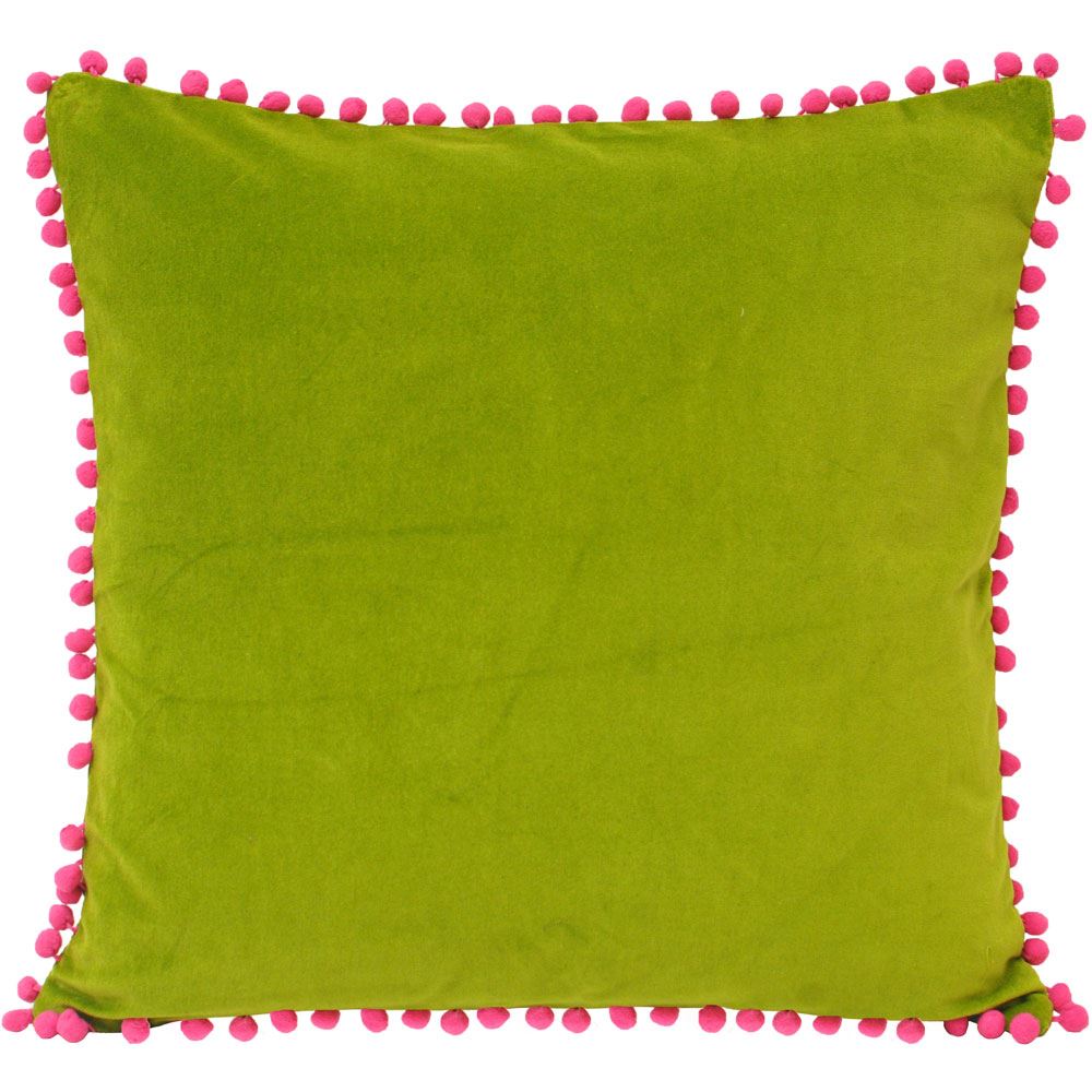 Riva Paoletti Faux Velvet Pom Pom Fringe 100% Cotton Cushion Cover