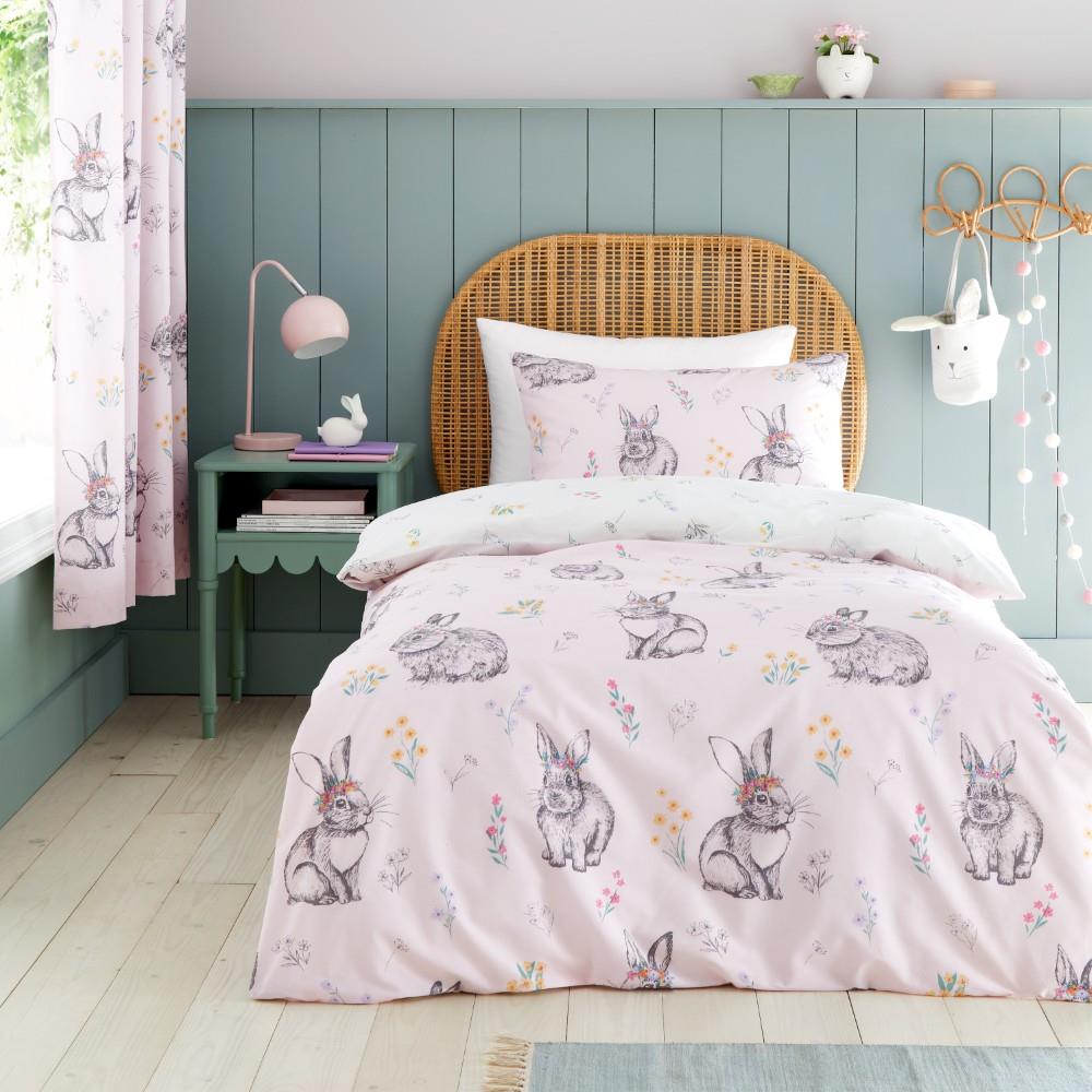 Catherine Lansfield Bunny Tails Ditsy Flowers Reversible Double Duvet Cover Set with Pillowcase Pink