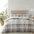 Catherine Lansfield Brushed Cotton Check Double Duvet Cover Set with Pillowcases Natural
