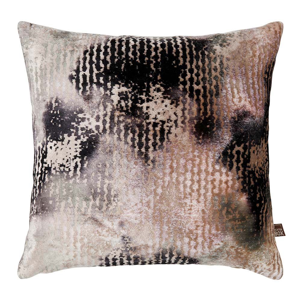 Scatter Box Nisha Contemporary Cut Velvet Feather Filled Cushion, Mink/Charcoal, 43 x 43 Cm