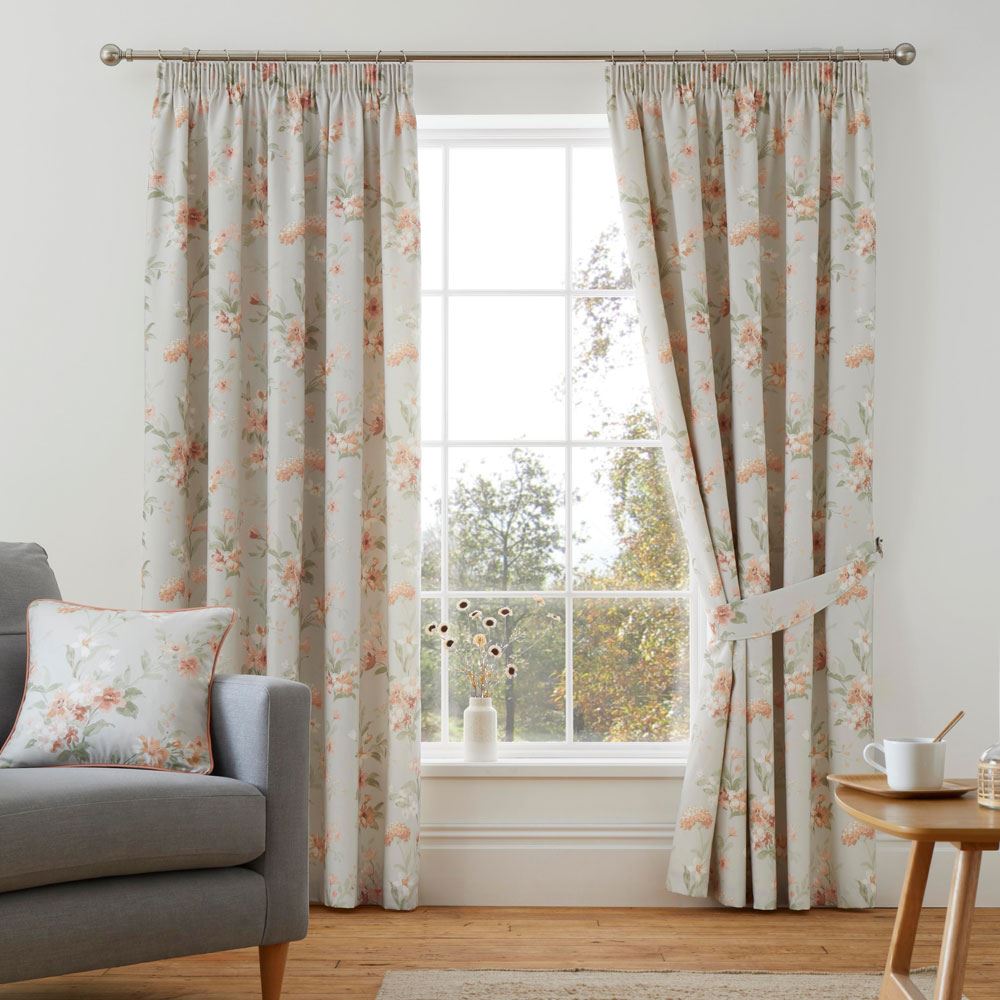 Dreams & Drapes Jeannie Floral Print 100% Cotton Lined Pencil Pleat Curtains
