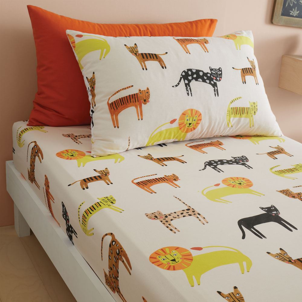 Pineapple Elephant Kids Khari Animals 100% Cotton Fitted Sheet