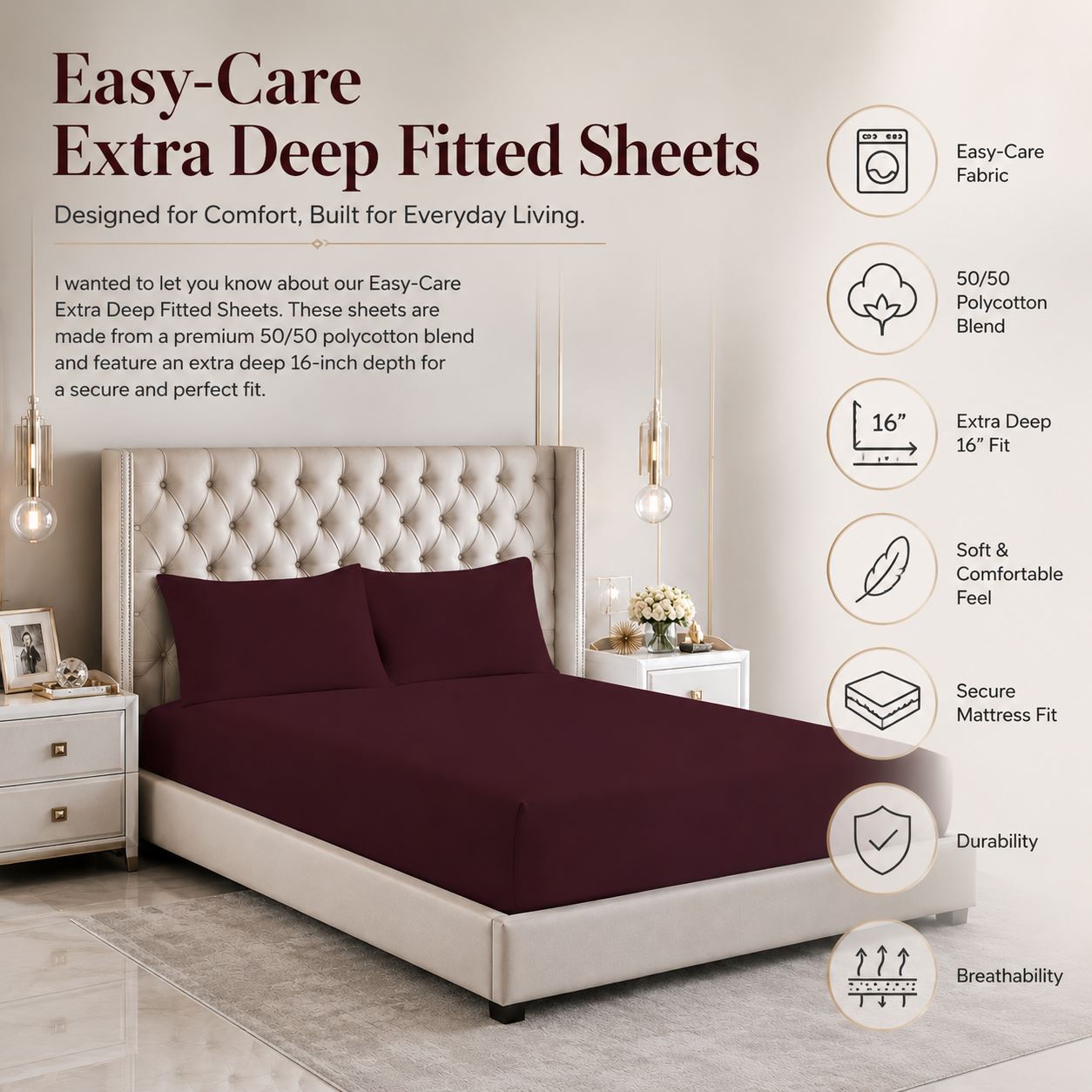 Night Zone Easy-care extra deep fitted sheets