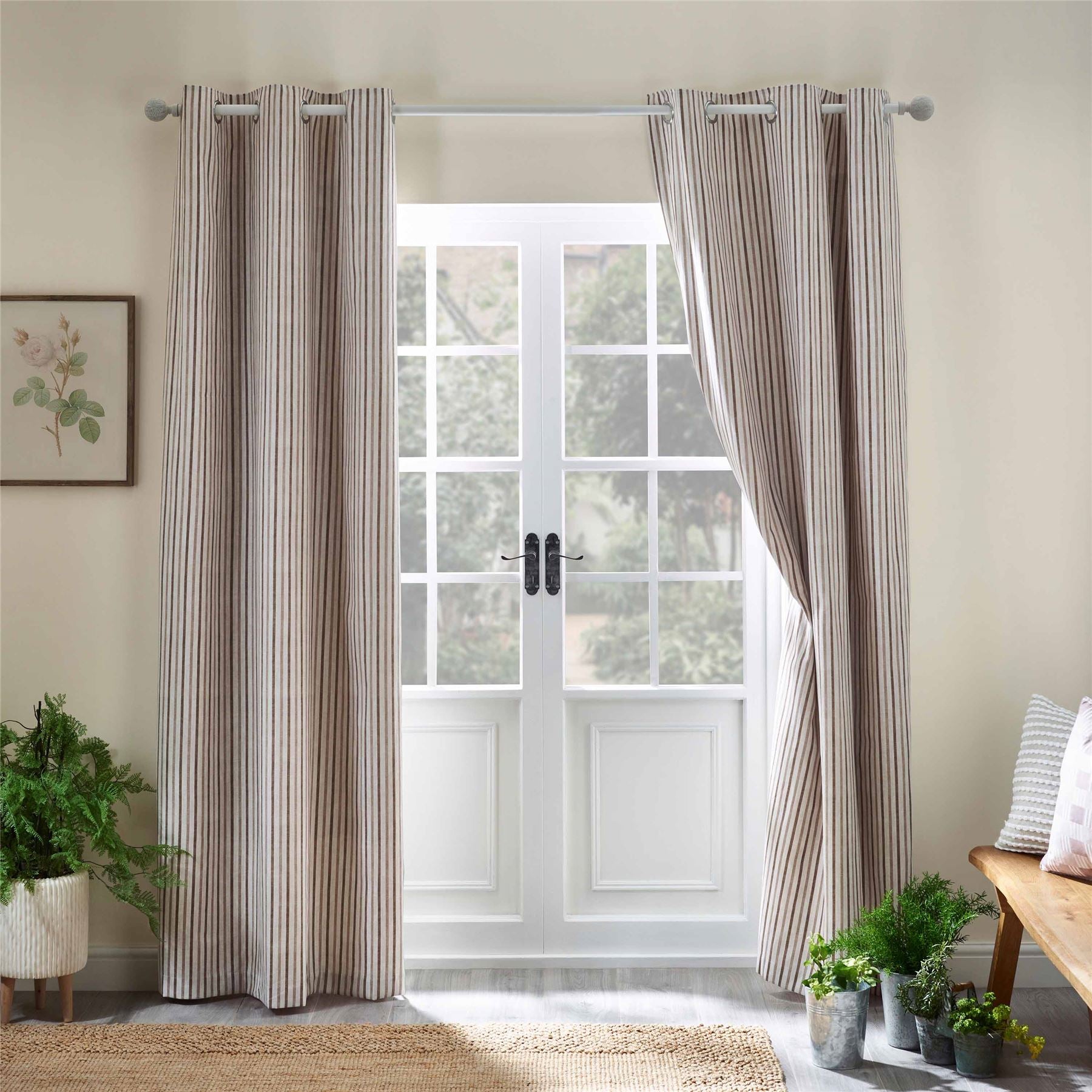 Catherine Lansfield Logan Stripe Eyelet Lined Curtains