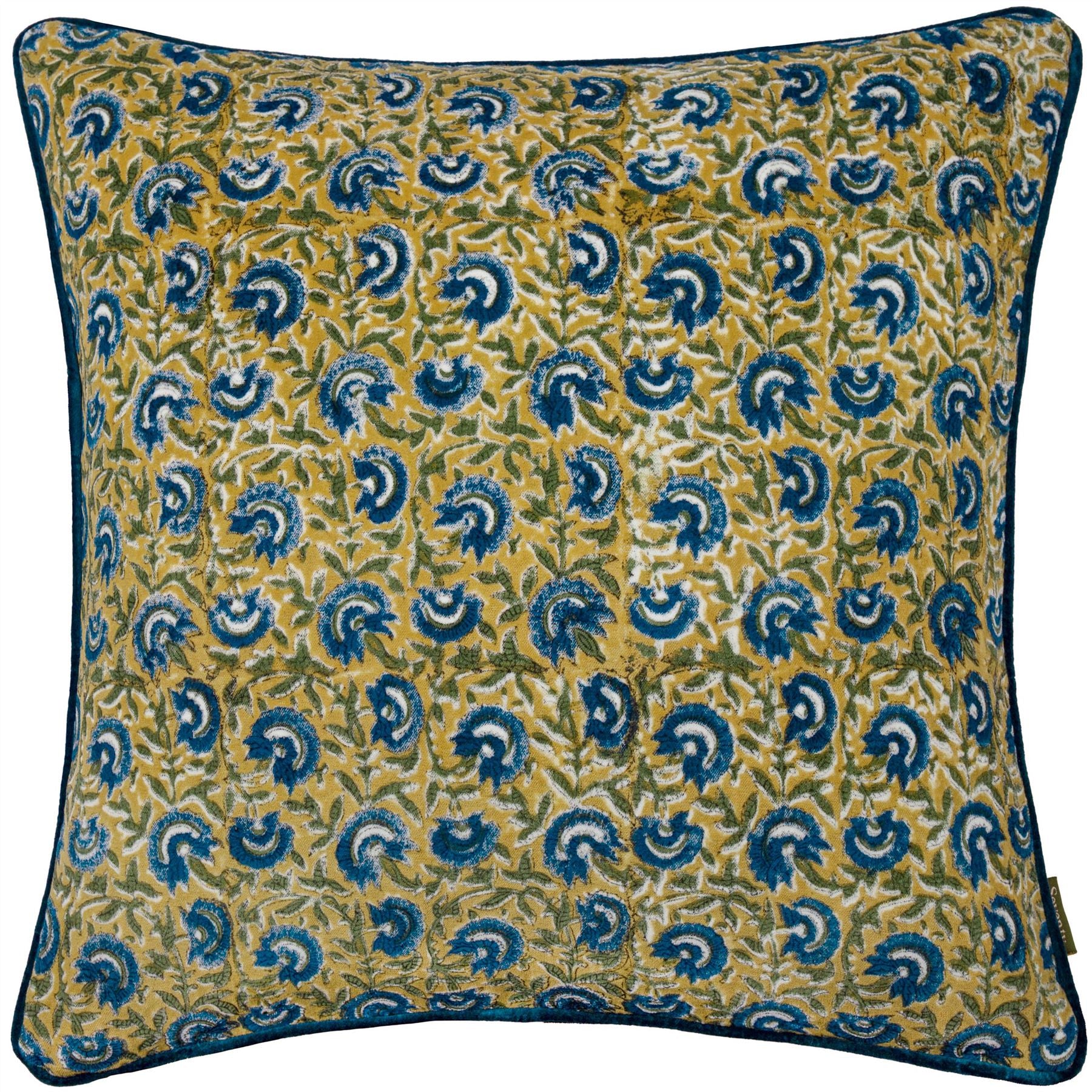 Paoletti Chedworth Floral Velvet 100% Cotton Piped Edge Cushion Cover