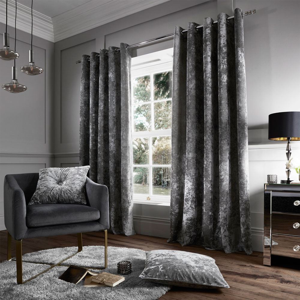 Catherine Lansfield Crushed Velvet Lined Eyelet Curtains