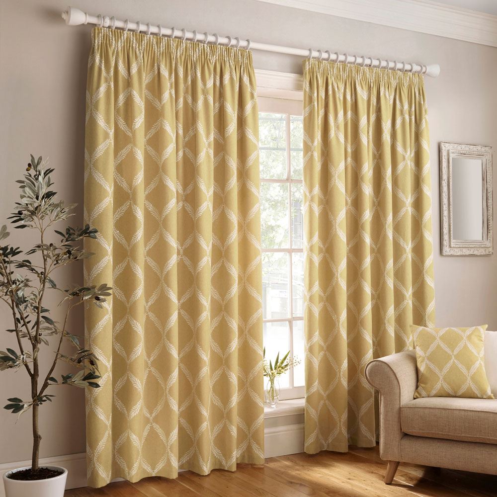 Paoletti Olivia Lattice Embroidery Lined Pencil Pleat Curtains