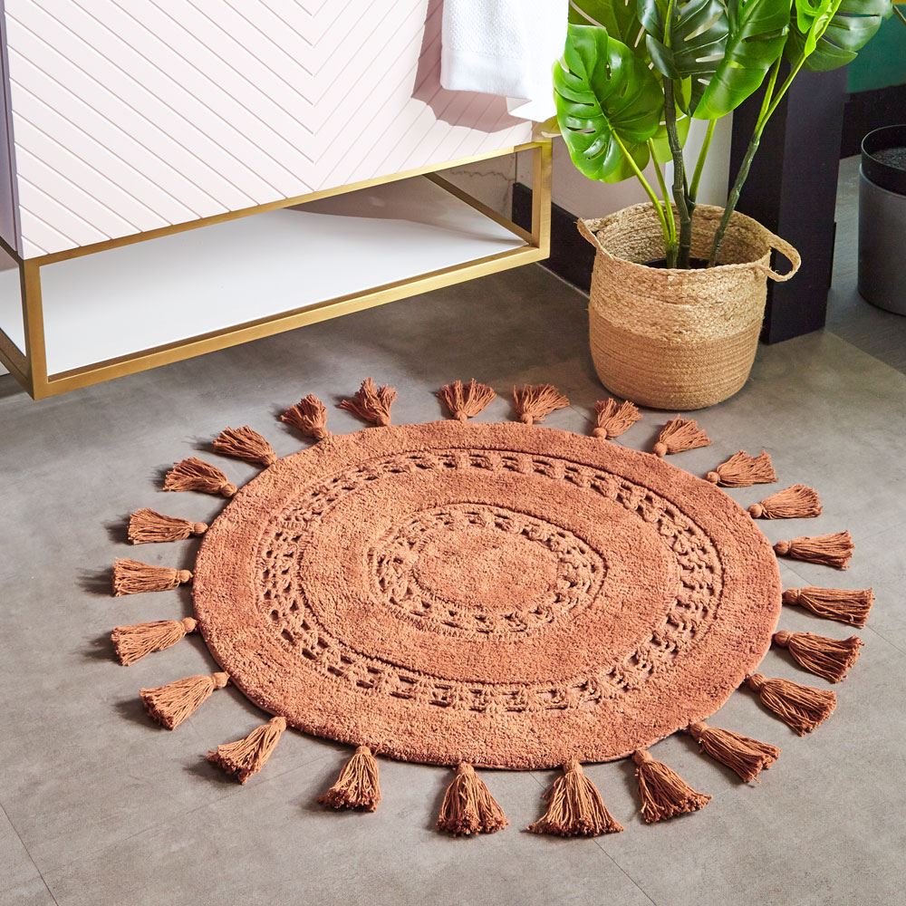 The Linen Yard Circle Mandala Woven Tassel 100% Cotton Bath Mat