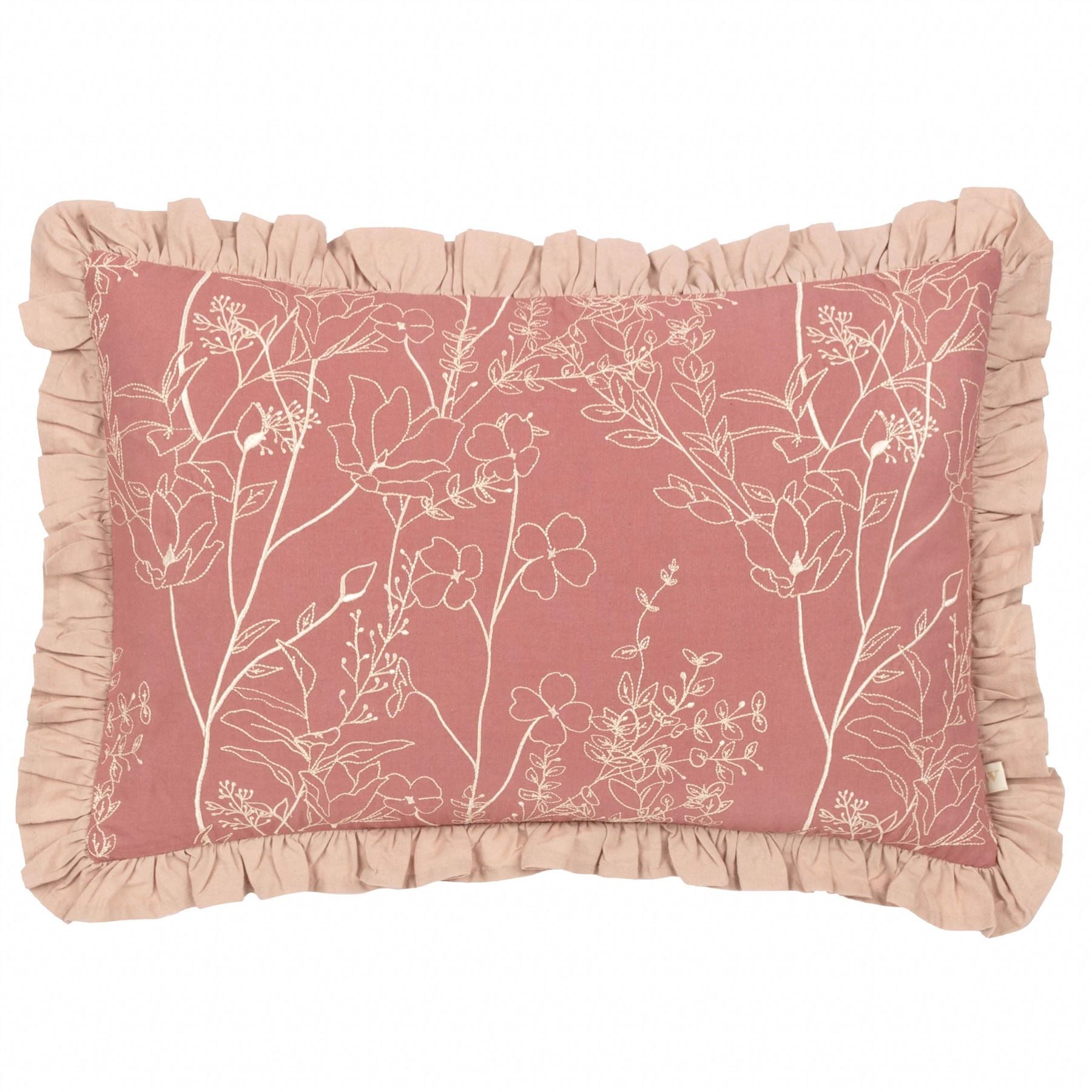 Wylder Mae Floral Embroidered 100% Cotton Pleated Edge Cushion Cover