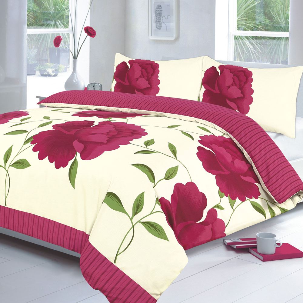 Night Zone Rosaleen Floral Stripe Reversible Duvet Cover Set
