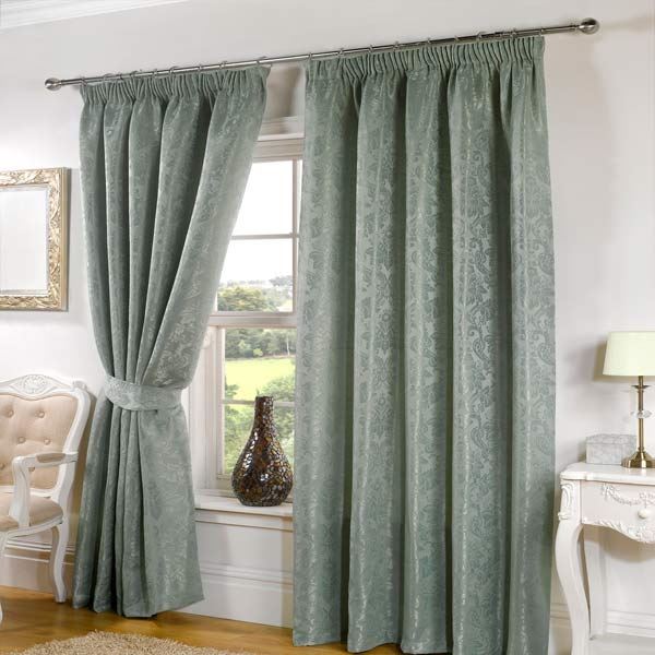 Emma Barclay Seattle Paisley Floral Print Pencil Pleat Lined Curtains, Sage, 66 x 54 Inch