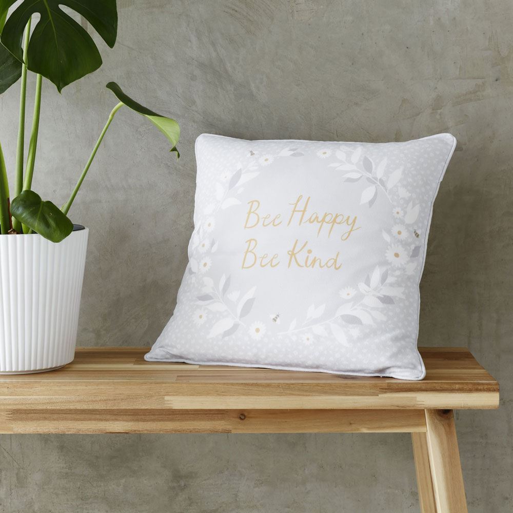 Catherine Lansfield Bee Kind Reversible Piped Edge Filled Cushion