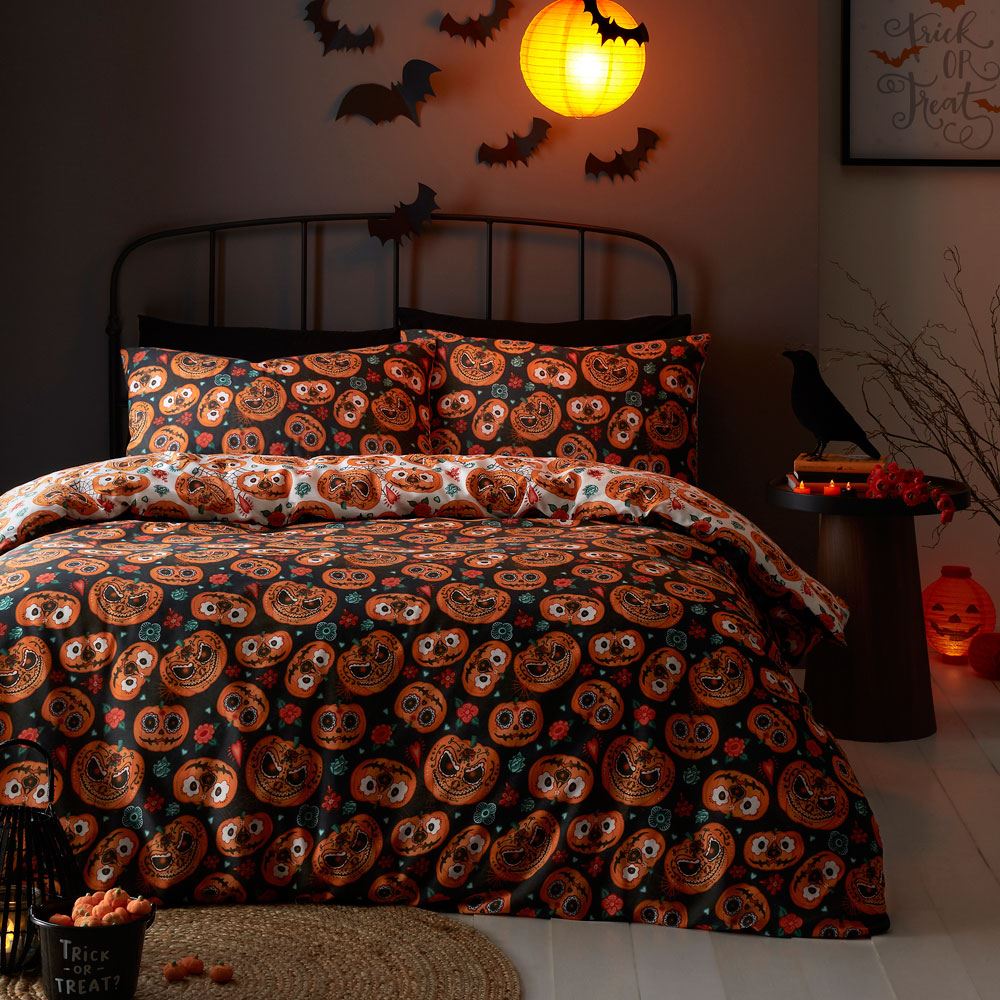 Bedlam Kids Pumpkin Glow In The Dark Print Duvet Cover Set