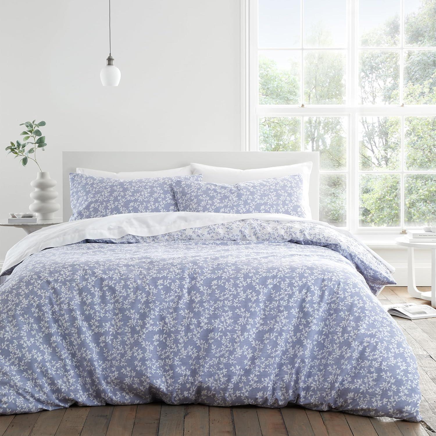 Bianca Shadow Leaves 100% Cotton 200 Thread Count Reversible Duvet Cover Set