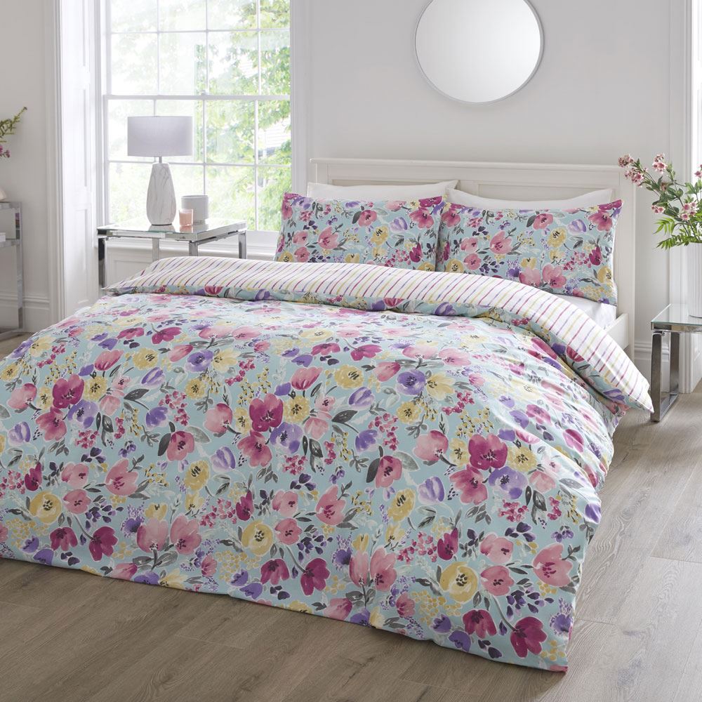 Dreams & Drapes Elsie Floral Print Easy Care Reversible Duvet Cover Set
