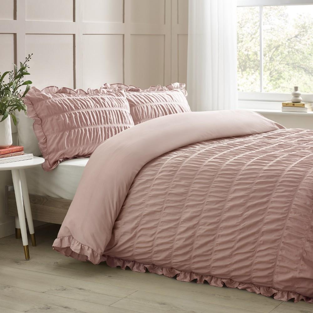 Catherine Lansfield Seersucker Frilled Duvet Cover Set