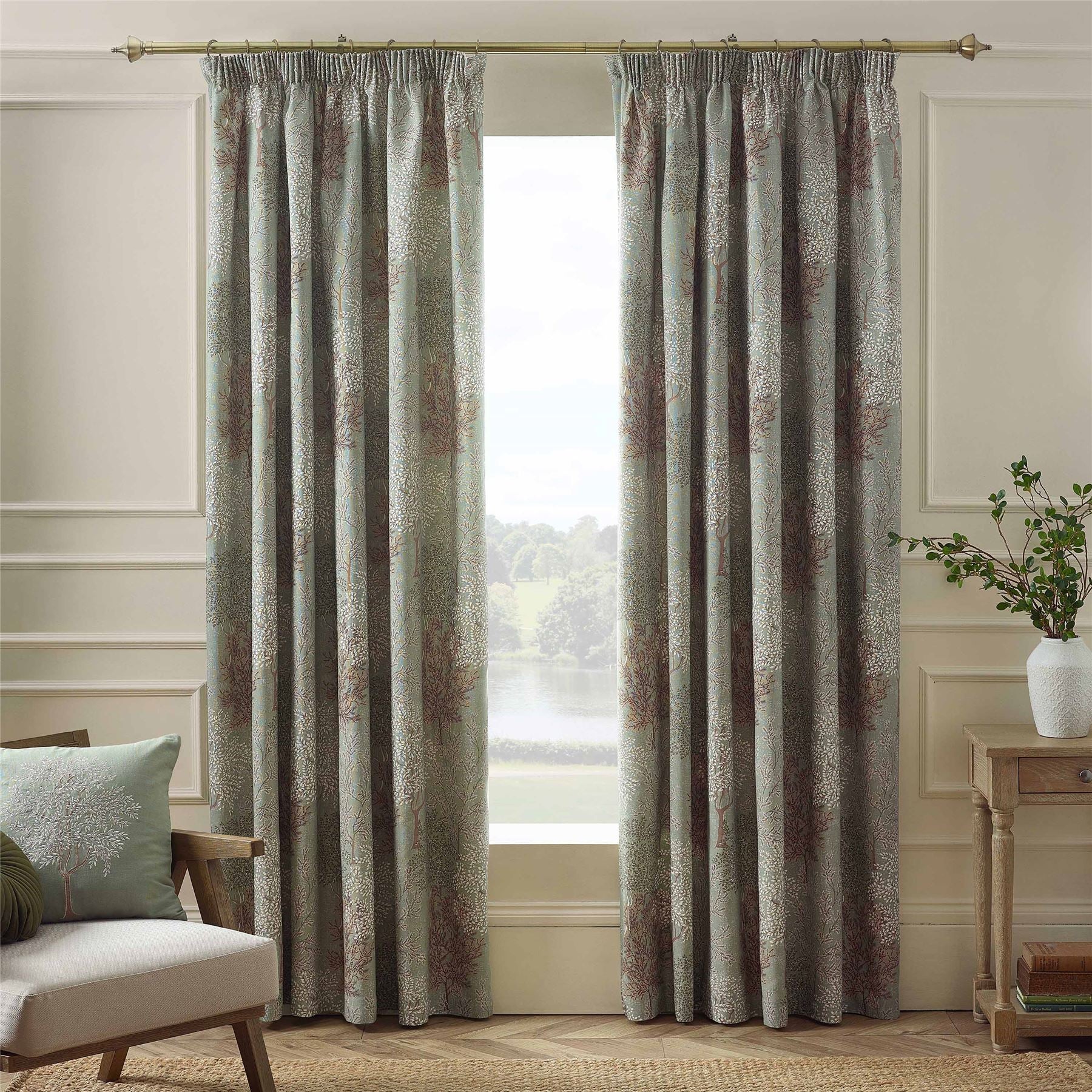 Catherine Lansfield Woodland Trees Lined Pencil Pleat Curtains