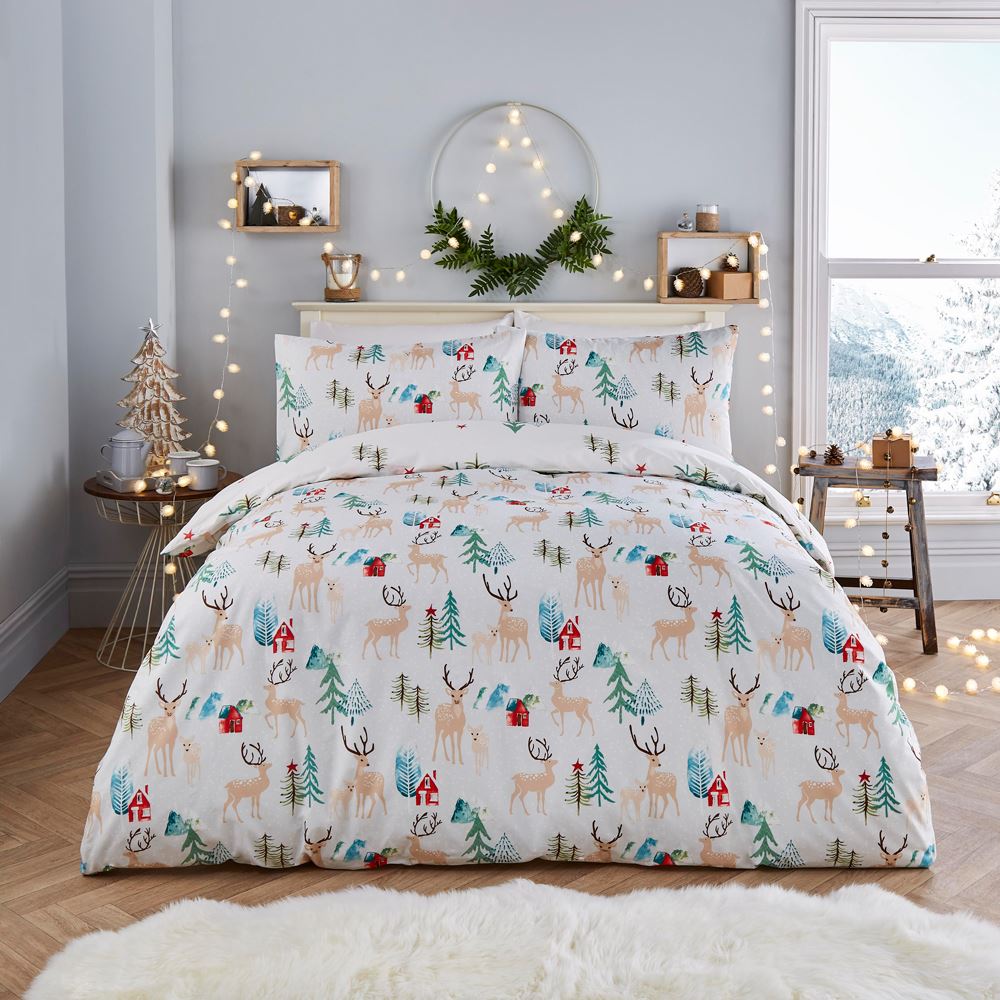 Fusion Christmas Winter Stag Print Reversible Duvet Cover Set