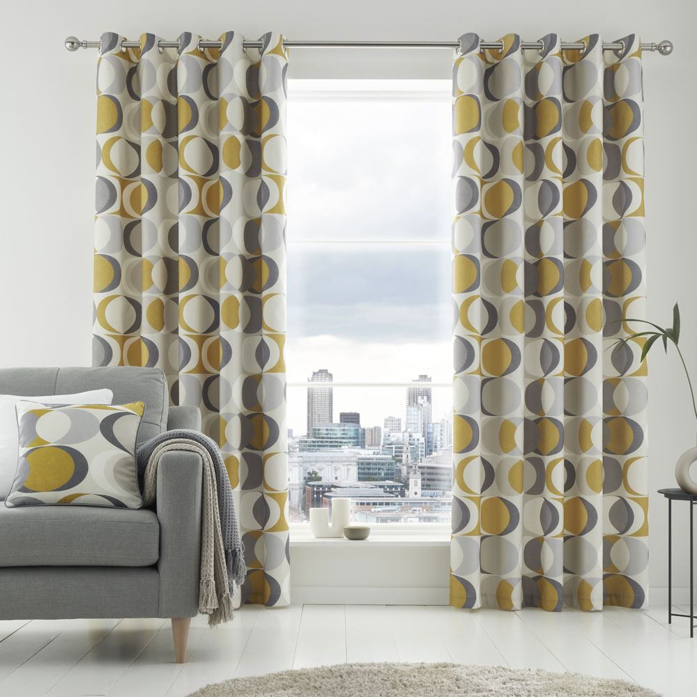 Fusion Sander Geometric Print 100% Cotton Eyelet Lined Curtains